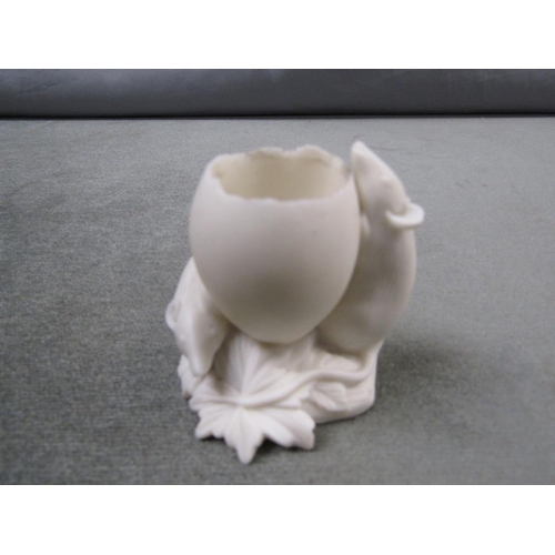 1766 - VICTORIAN BISQUE SPILL HOLDER - RATS AND EGG, 6CM H