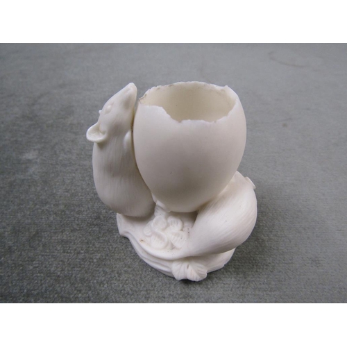 1766 - VICTORIAN BISQUE SPILL HOLDER - RATS AND EGG, 6CM H