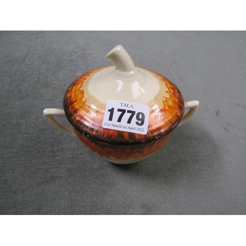 1779 - CLARICE CLIFF BIZARRE SUGAR BOWL AND COVER, 11CM H