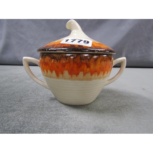 1779 - CLARICE CLIFF BIZARRE SUGAR BOWL AND COVER, 11CM H