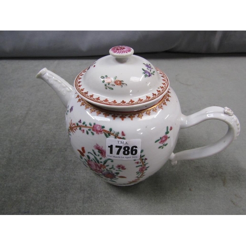 1786 - ORIENTAL PORCELAIN TEAPOT WITH FLORAL DECORATION, 19CM H