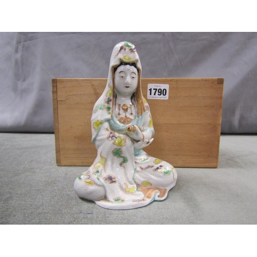 1790 - ORIENTAL PORCELAIN FIGURE OF A FEMALE, 17CM H