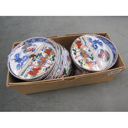 1791 - COLLECTION OF ORIENTAL FAMILLE VERTE BOWLS, EACH 12CM DIAM