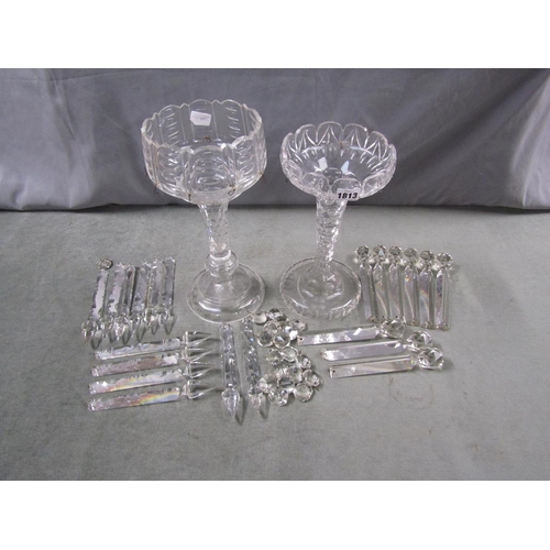 1813 - TWO CRYSTAL TABLE LUSTRES - LARGEST 34CM H