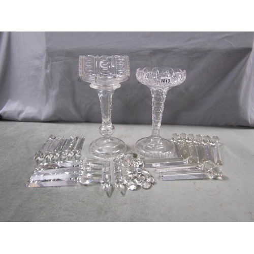 1813 - TWO CRYSTAL TABLE LUSTRES - LARGEST 34CM H