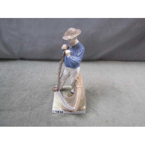 1830 - ROYAL COPENHAGEN FIGURE OF A HARVESTER, MODEL 685, A/F TO RIM OF HAT, 25CM H