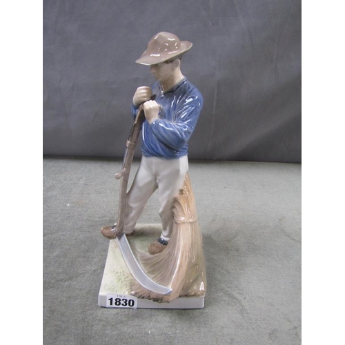 1830 - ROYAL COPENHAGEN FIGURE OF A HARVESTER, MODEL 685, A/F TO RIM OF HAT, 25CM H