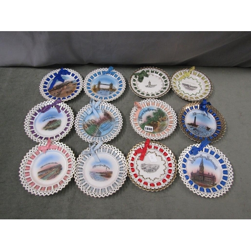 1840 - EARLY 20C CONTINENTAL PORCELAIN SOUVENIR RIBBON PLATES, 18CM DIAM