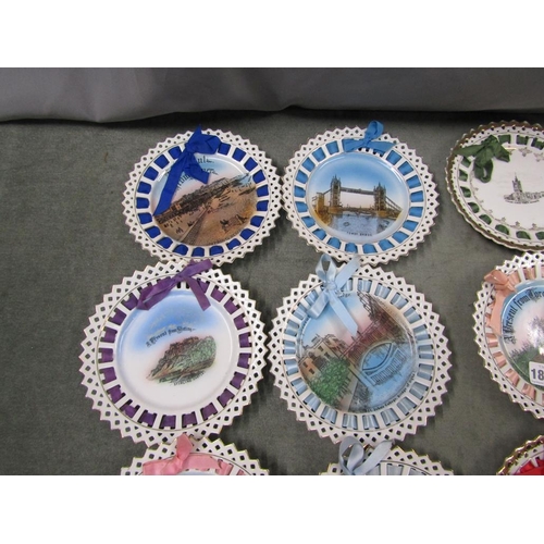 1840 - EARLY 20C CONTINENTAL PORCELAIN SOUVENIR RIBBON PLATES, 18CM DIAM