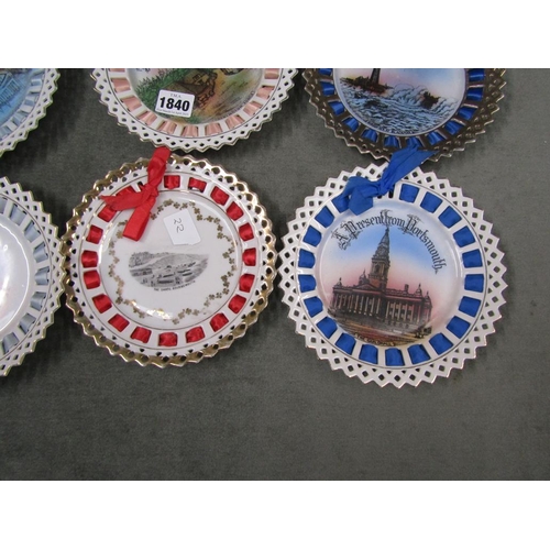 1840 - EARLY 20C CONTINENTAL PORCELAIN SOUVENIR RIBBON PLATES, 18CM DIAM