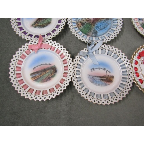 1840 - EARLY 20C CONTINENTAL PORCELAIN SOUVENIR RIBBON PLATES, 18CM DIAM