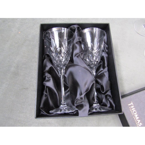 1858 - FIVE LARGE VERA WANG WEDGWOOD FLUTED CHAMPAGNES; TWO THOMAS WEBB GLASSES