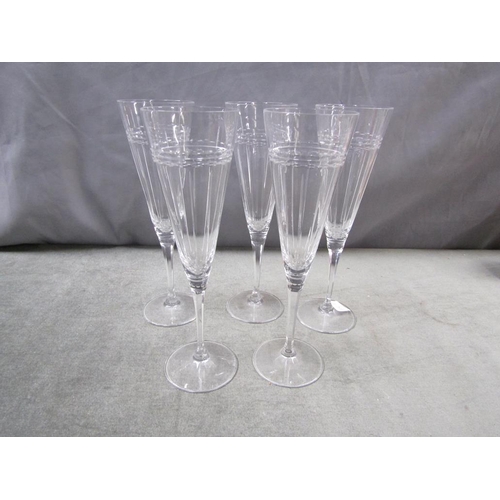 1858 - FIVE LARGE VERA WANG WEDGWOOD FLUTED CHAMPAGNES; TWO THOMAS WEBB GLASSES