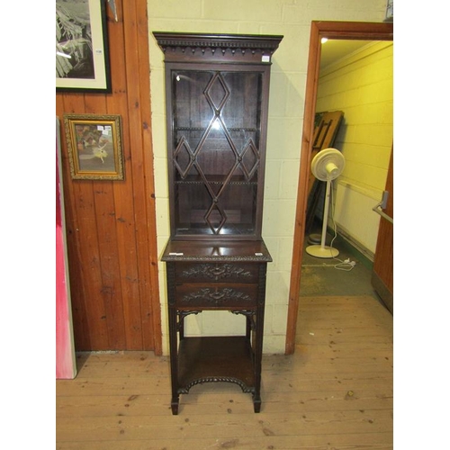 1866 - LATE 19/EARLY 20c MAHOGANY STANDING SLIM BOOKCASE ON STAND WITH UNDER TIER SHELF 50 x 184 cms