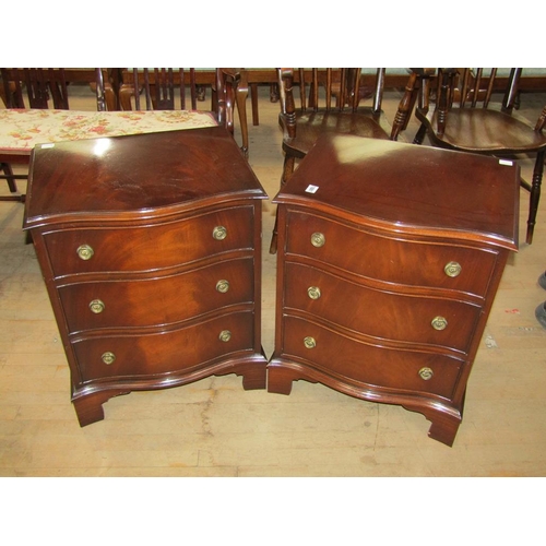 1881 - PAIR OF CONTEMPORARY MAHOGANY SERPENTINE BEDSIDE CABINETS, EACH FITTED THREE DARWERS, 53CM W, 66CM H