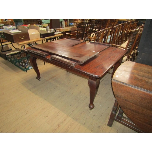 1889 - LATE 19C FIGURE MAHOGANY EXTENDING DINING TABLE WITH QUEEN ANNE STYLE LEGS, 165CM W, 75CM H