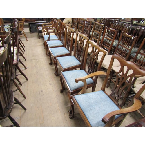 1890 - MATCHED SET OF SIX (4+2) MAHOGANY FRAMED MID GEORGIAN STYLE DINING CHAIRS