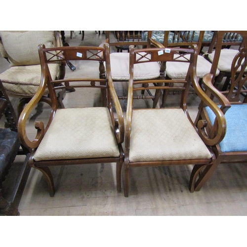 1891 - PAIR OF MAHOGANY SCROLL ARM REGENCY STYLE DINING CHAIRS