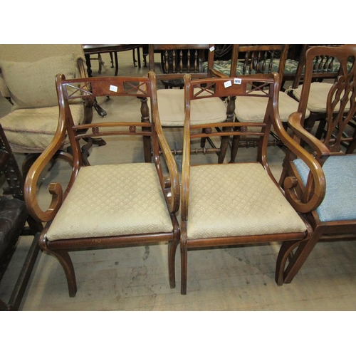 1891 - PAIR OF MAHOGANY SCROLL ARM REGENCY STYLE DINING CHAIRS