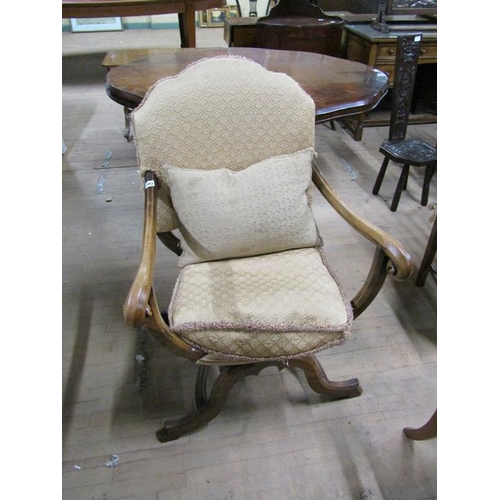 1893 - LATE 19C DUTCH STYLE X FRAME OPEN ARMCHAIR WITH CARVED CURVED ARMS