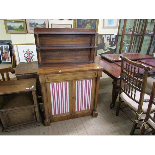 1895 - VICTORIAN ROSEWOOD CHIFFONIER WITH MATERIAL PANEL DOORS, 92CM W