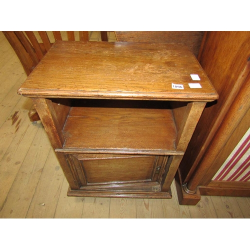 1896 - 20C OAK BEDSIDE CUPBOARD WITH OPEN SHELF, 54CM W, 70CM H