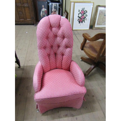 1897 - WOODEN FRAMED AND UPHOLSTERED BEDROOM BUTTONBACK ARMCHAIR