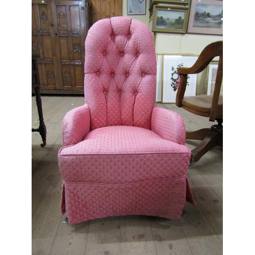 1897 - WOODEN FRAMED AND UPHOLSTERED BEDROOM BUTTONBACK ARMCHAIR