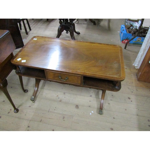 1906 - COMTEMPORARY FIGURED MAHOGANY REGENCY STYLE SOFA TABLE, 92CM W, 56CM H