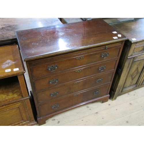 1910 - EDWARDIAN PERIOD MAHOGANY, MID GEORGIAN STYLE, SMALL CHEST OF FOUR LONG GRADUATED DRAWERS WITH SLIDE... 