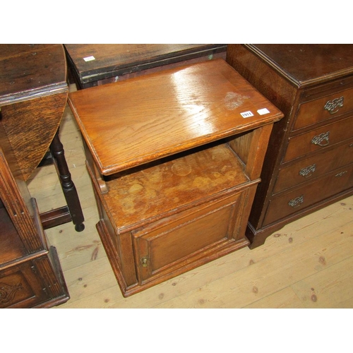 1911 - OAK BEDROOM TABLE WITH BASE CUPBOARD, 56CM W, 70CM H