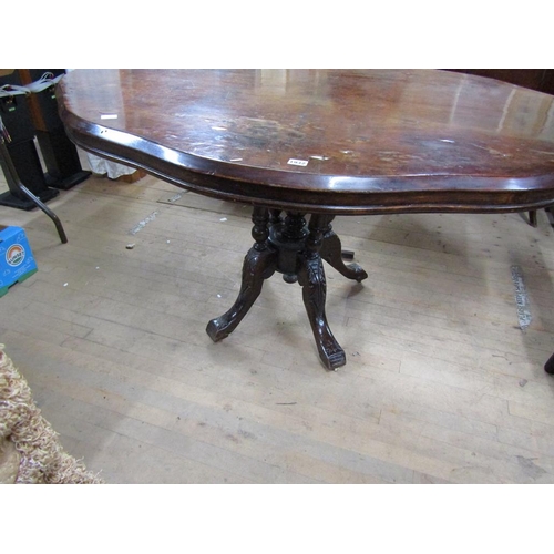 1932 - FIGURED WALNUT VENEERED SERPENTINE PEDESTAL BREAKFAST TABLE, 140CM W, 75CM H