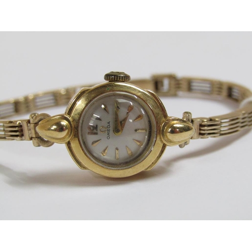 1583 - OMEGA 18ct GOLD LADIES WATCH, WITH 18ct GOLD MOVEMENT AND 9ct GOLD STRAP, TOTAL 16.9g