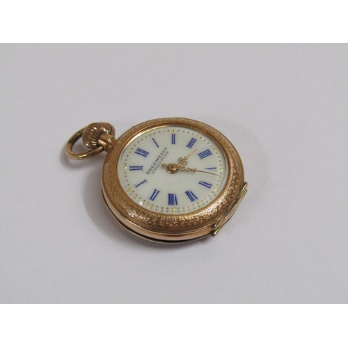 1585 - 14ct GOLD FOB WATCH BY EDELWEISS IN ORIGINAL CASE