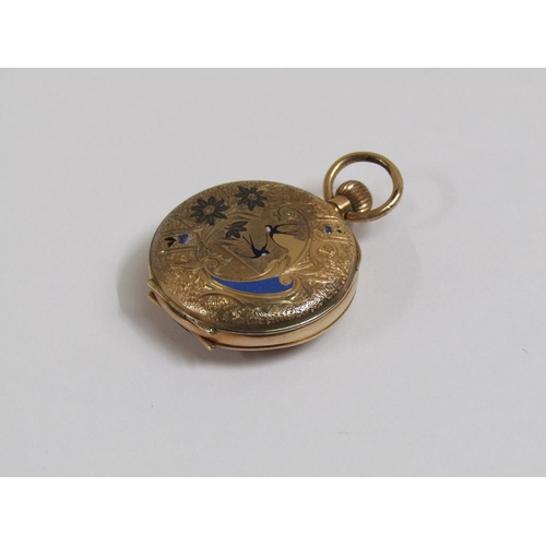 1585 - 14ct GOLD FOB WATCH BY EDELWEISS IN ORIGINAL CASE