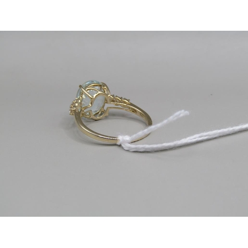 1599 - GOLD AQUAMARINE RING WITH WHITE SAPPHIRE SHOULDERS