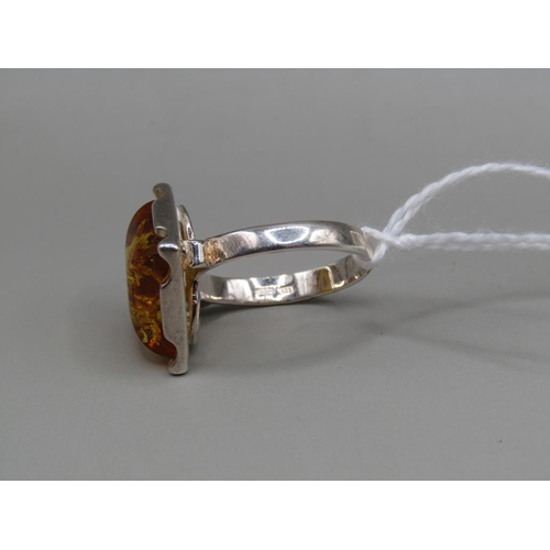 1602 - SILVER AMBER RING SIZE O