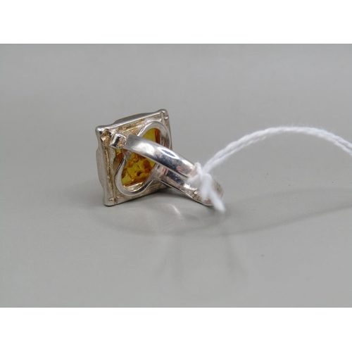 1602 - SILVER AMBER RING SIZE O