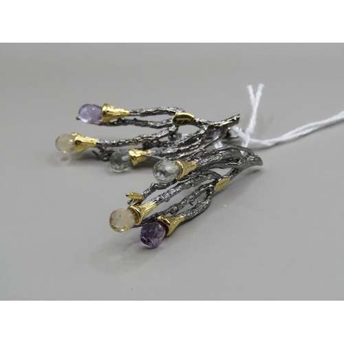 1612 - SILVER AND GOLD CITRINE AMETHYST BRIOLITE EARRINGS