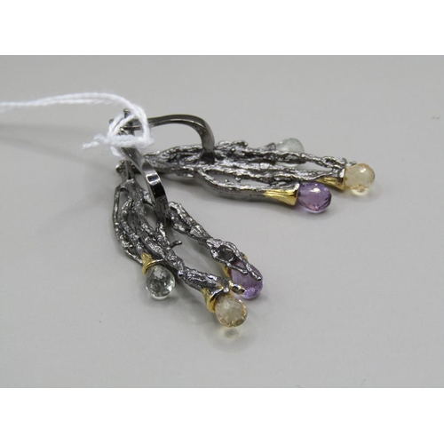 1612 - SILVER AND GOLD CITRINE AMETHYST BRIOLITE EARRINGS