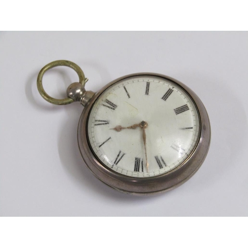 1637 - EARLY 19c VERGE SILVER CASED POCKET WATCH WITH OUTER CASE, THE GILT METAL WATCH MOVEMENT MARKED S&J ... 