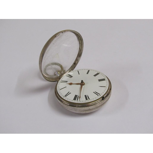 1637 - EARLY 19c VERGE SILVER CASED POCKET WATCH WITH OUTER CASE, THE GILT METAL WATCH MOVEMENT MARKED S&J ... 