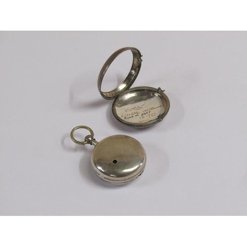 1637 - EARLY 19c VERGE SILVER CASED POCKET WATCH WITH OUTER CASE, THE GILT METAL WATCH MOVEMENT MARKED S&J ... 