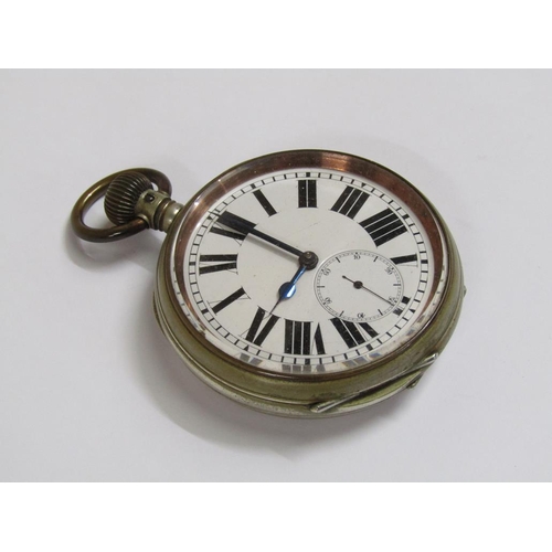 1653 - COMPACT, LARGE WHITE METAL STATION MASTERS TYPE WATCH, JAPANESE DECORATED COMB IN CASE