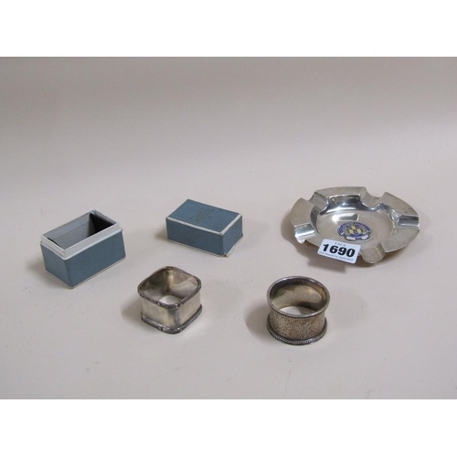 1690 - SILVER ASHTRAY AND TWO NAPKIN RINGS 3.7oz