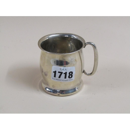 1718 - SILVER BALUSTER CHRISTENING TANKARD; RING STAND, 3.8ozt