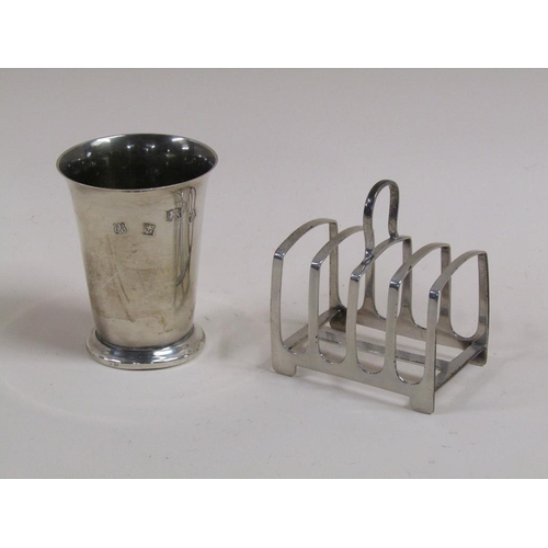 1723 - SILVER BEAKER; FOUR DIVISION TOAST RACK