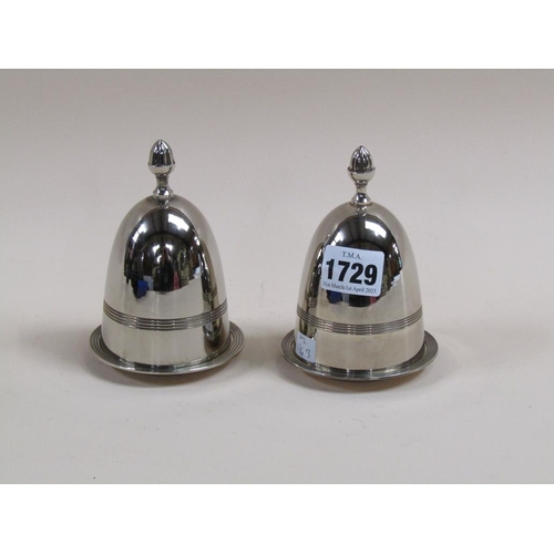 1729 - PAIR OF SILVER PLATED EGG CUPS AND COVERS, 12CM H