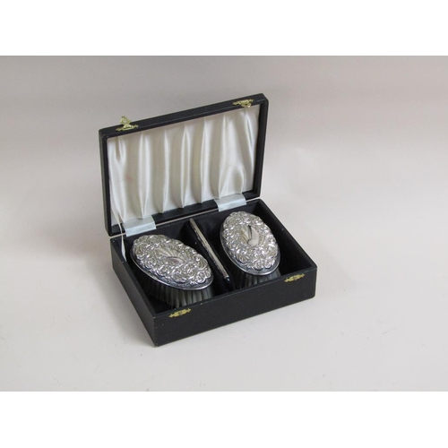 1735 - BOXED SILVER MOUNTED TWO BRUSH SET WITH A COMB