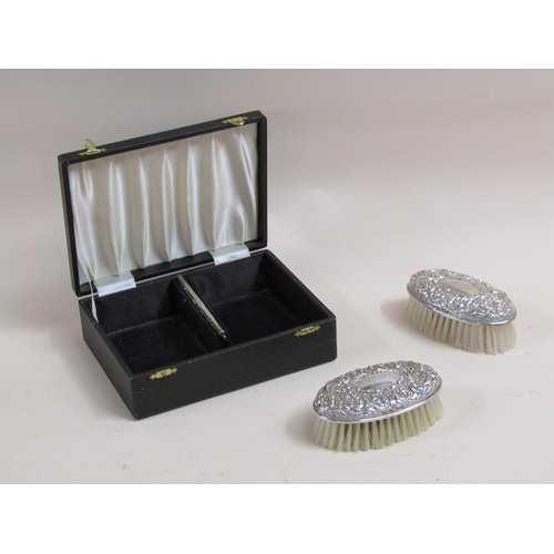 1735 - BOXED SILVER MOUNTED TWO BRUSH SET WITH A COMB